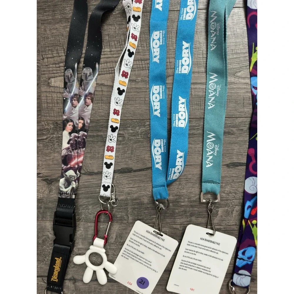 Disney Pin Trading Lanyard Lot of 9 Villains Star Wars Moana Bottle Holder